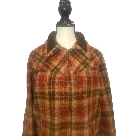 Women’s Relativity BROWN Plaid Lined Full Zip Wool Blend Jacket Pockets Sz Large - Picture 2 of 10